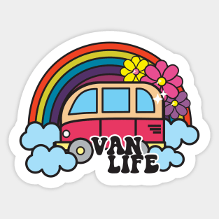 Van Life Cute Retro Cartoon Rainbow Happy Hippy Style Funny Sticker